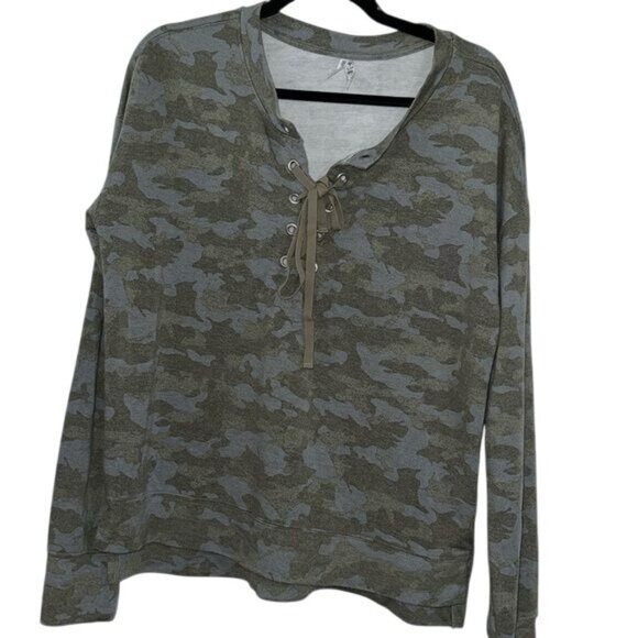 Mud Womens Camouflage Lace-Up Long Sleeve Top XL - Picture 1 of 6